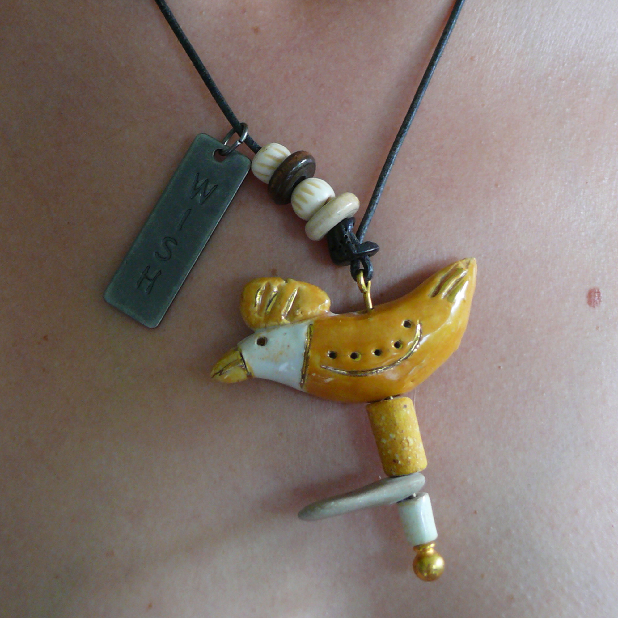 Halsschmuck VOGEL GELB - Keramikschmuck – Bild 2