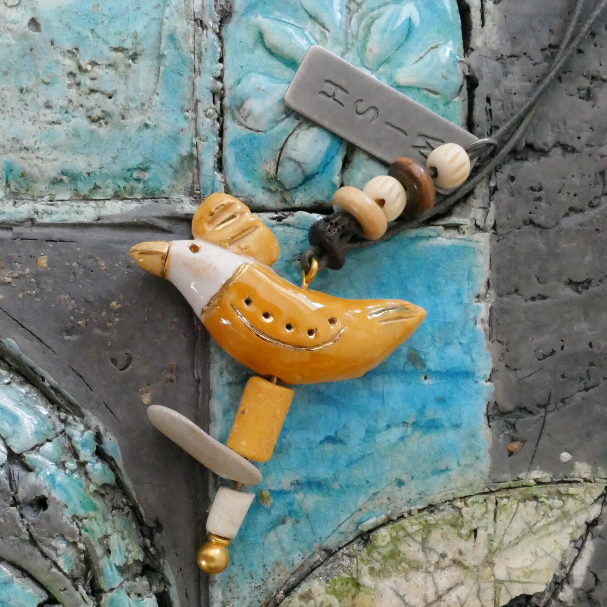 Halsschmuck VOGEL GELB - Keramikschmuck