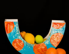 Keramik OBSTSCHALE TÜRKIS ORANGE GOLD