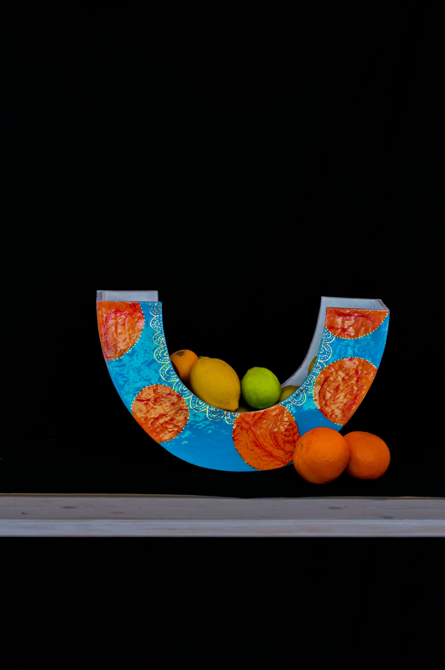 Keramik OBSTSCHALE TÜRKIS ORANGE GOLD – Bild 2