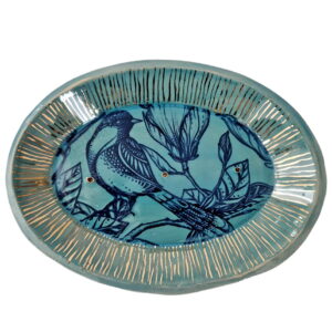 Seifenschale aus Keramik VOGEL MIT GOLD