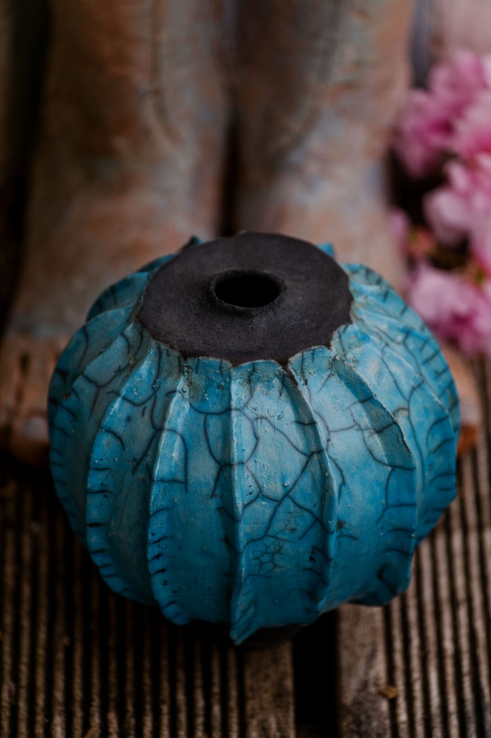 BLAUE Raku-Vase UNIKAT aus Keramik – Bild 2