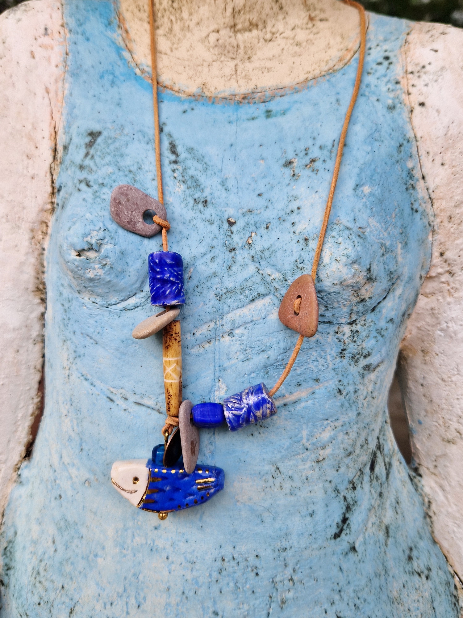 Halsschmuck FISCH BLAU - Keramikschmuck – Bild 2