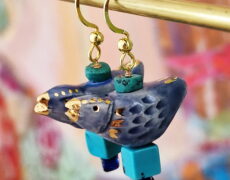 Ohrringe aus Keramik VÖGEL BLAU