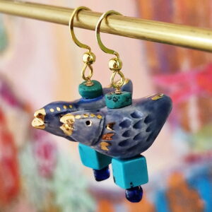 Ohrringe aus Keramik VÖGEL BLAU