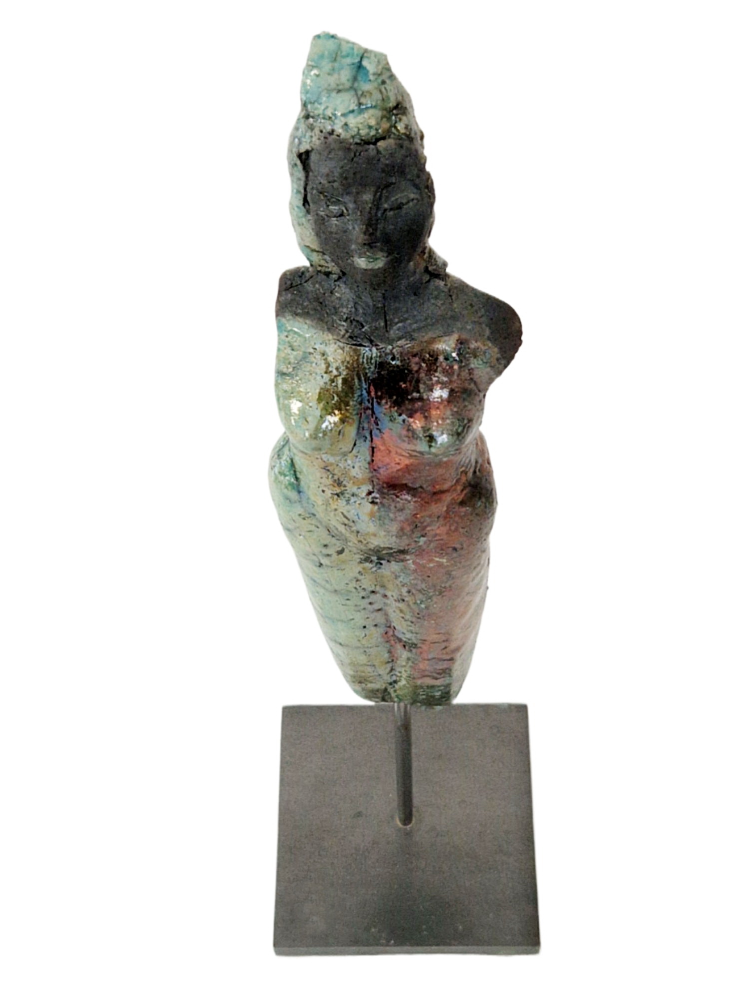 Kleine Raku Skulptur aus Keramik auf Metallständer – Bild 2