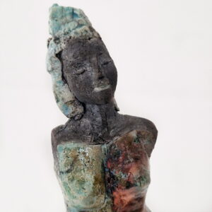 Kleine Raku Skulptur aus Keramik auf Metallständer